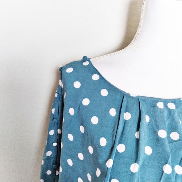 Anthropologie Maeve Blue and White Braxton Polka Dot Blouse Size Medium - Picture 6 of 9